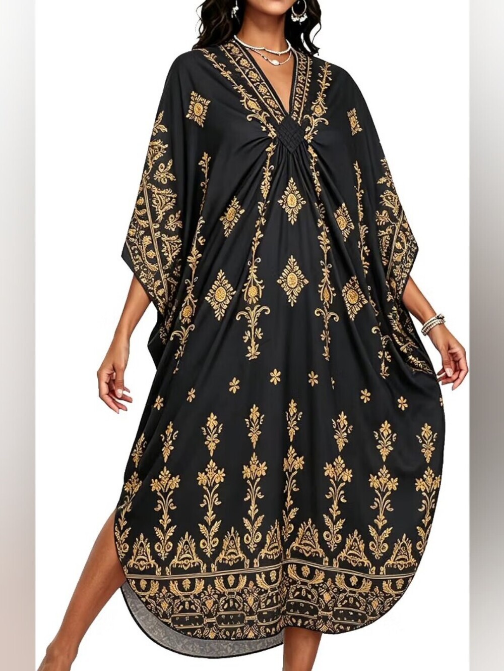 Kaftan Dresses Long Plus Size Batwing Sleeve Swimsuit Coverup V Neck Summer